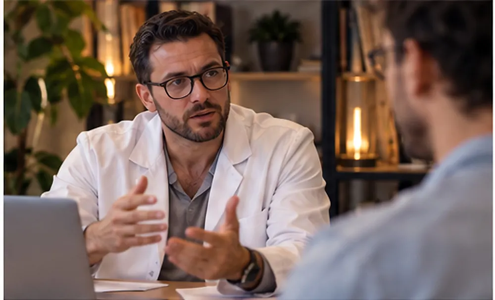 Professionnel de santé consultant un dossier client informatisé